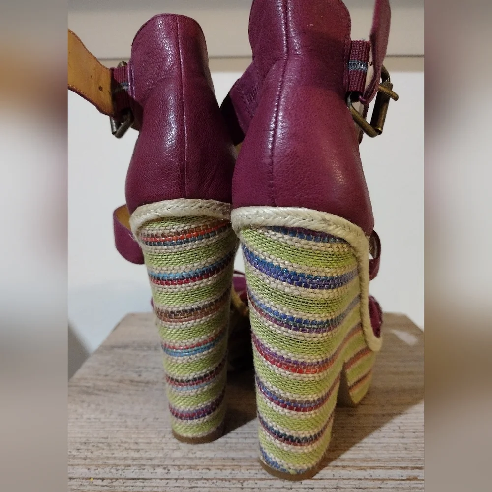 Nine West Treston Purple Boho Strappy Platform Heels Size 7.5